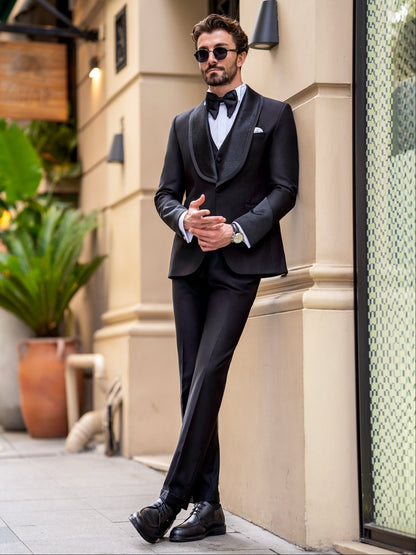 Black Slim-Fit Tuxedo 3-Piece - BRABION