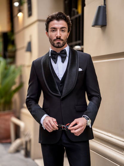 Black Slim-Fit Tuxedo 3-Piece - BRABION