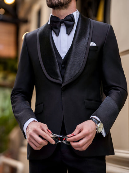 Black Slim-Fit Tuxedo 3-Piece - BRABION