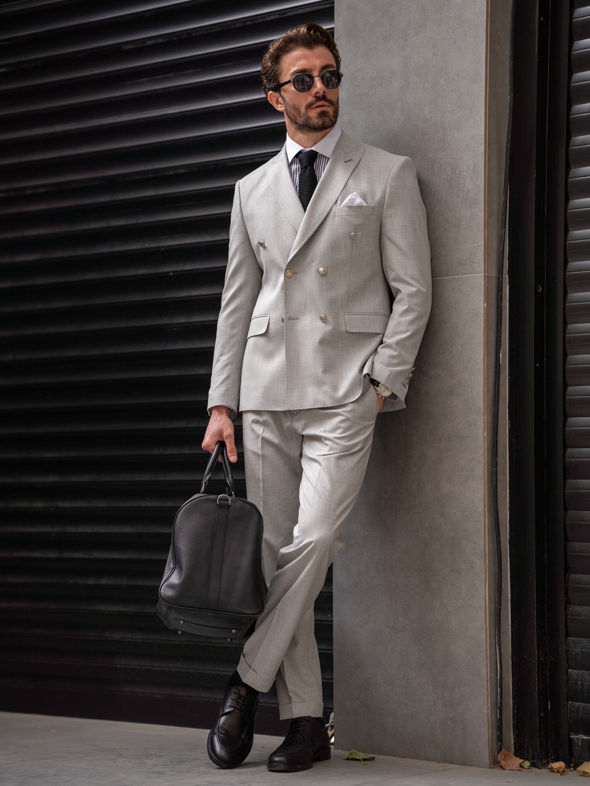 Grey Double Breasted Suit 2-Piece VIOSSI