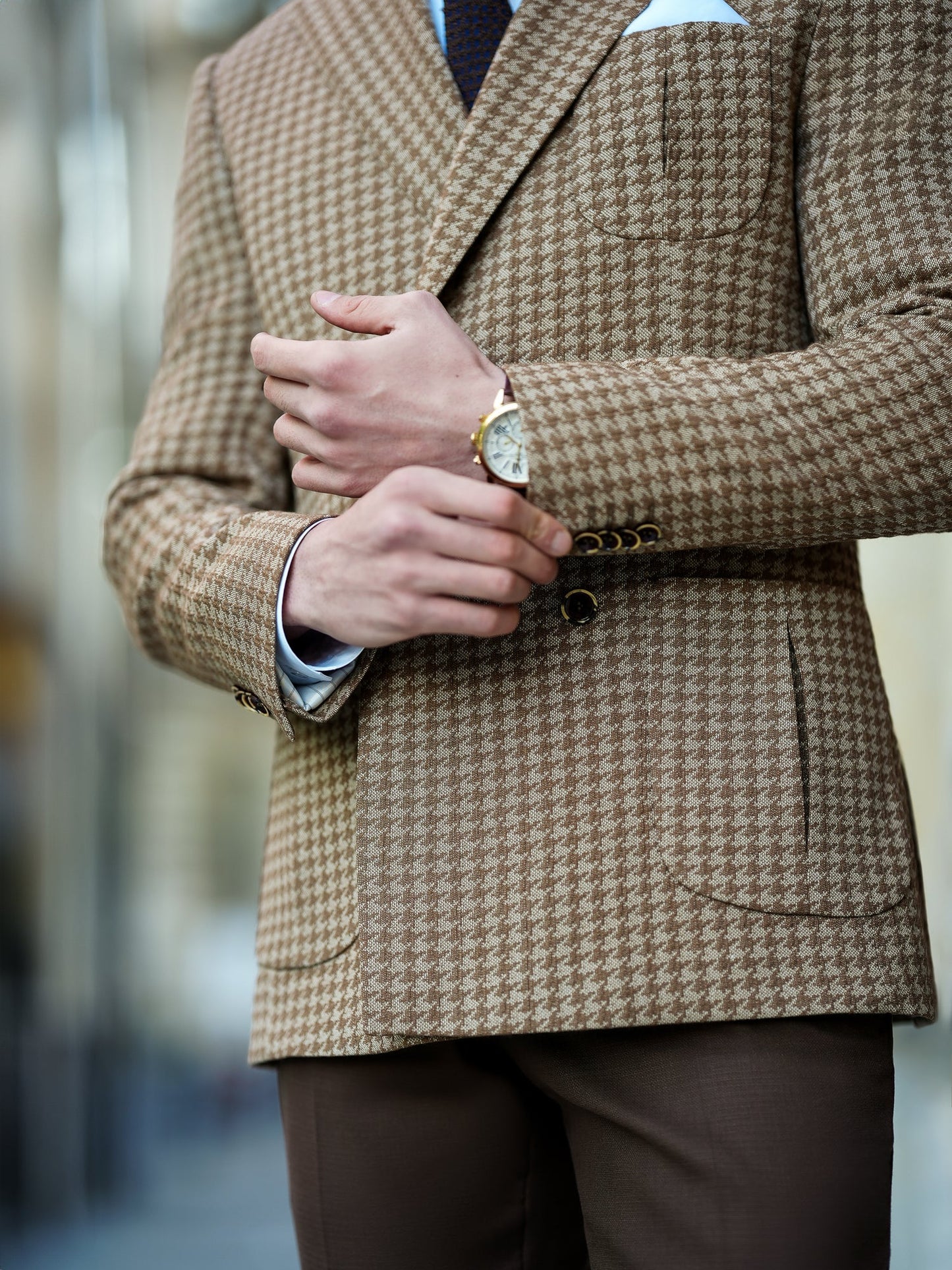 Brown Houndstooth Double Breasted Blazer - BRABION
