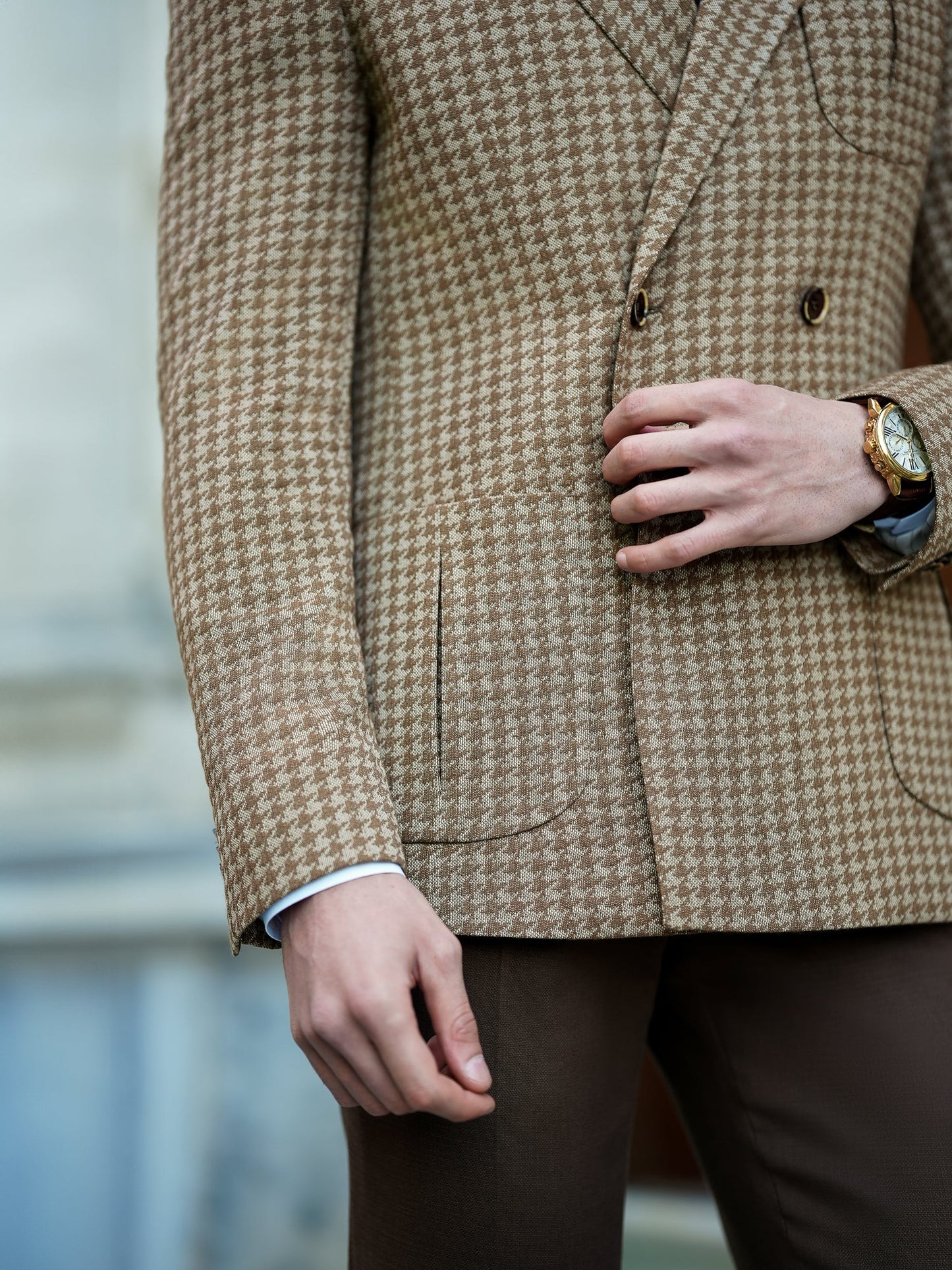 Brown Houndstooth Double Breasted Blazer - BRABION