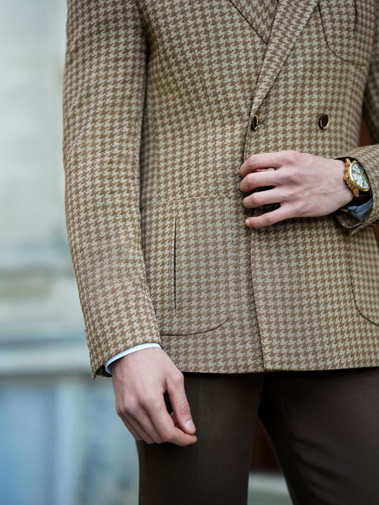 Brown Houndstooth Double Breasted Blazer - BRABION