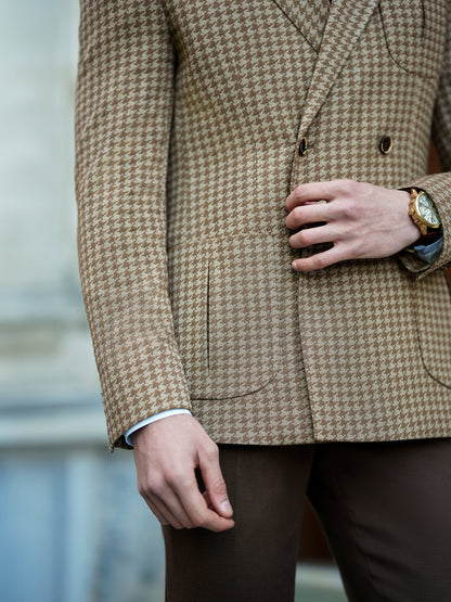 Brown Houndstooth Double Breasted Blazer - BRABION