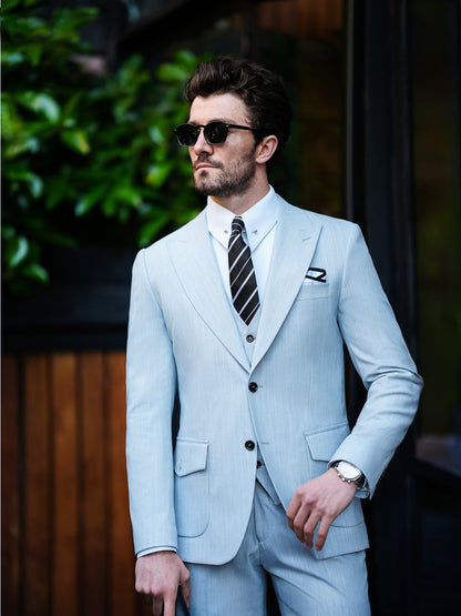 Grey Striped Slim-Fit Suit 3-Piece VIOSSI