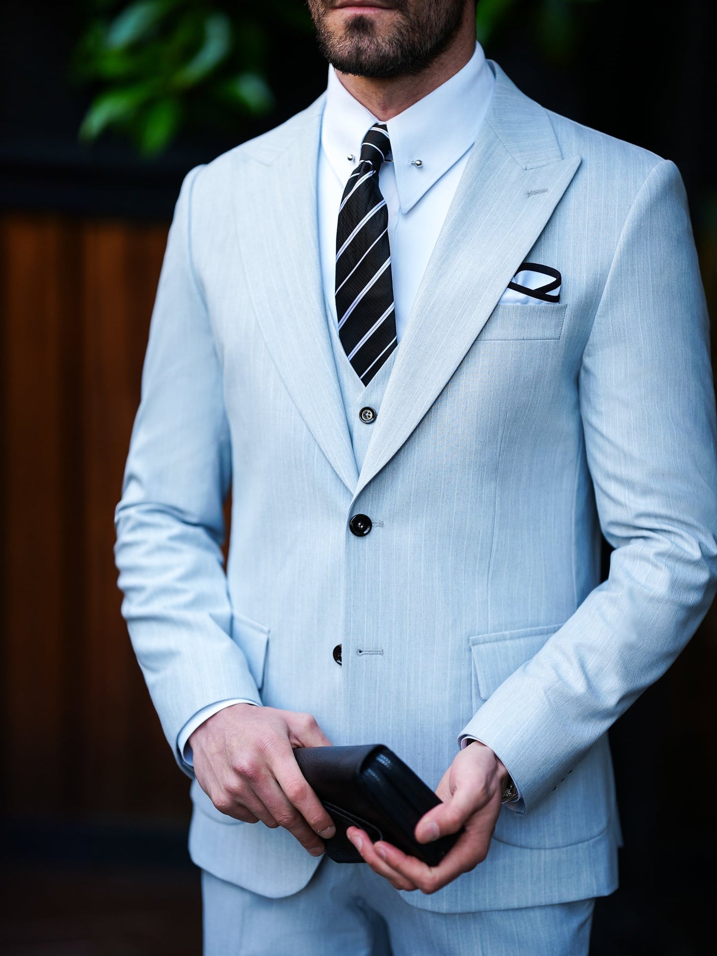 Grey Striped Slim-Fit Suit 3-Piece VIOSSI