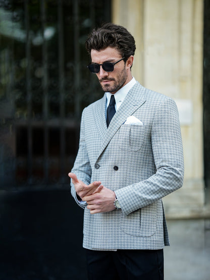 Grey Houndstooth Double Breasted Blazer - BRABION