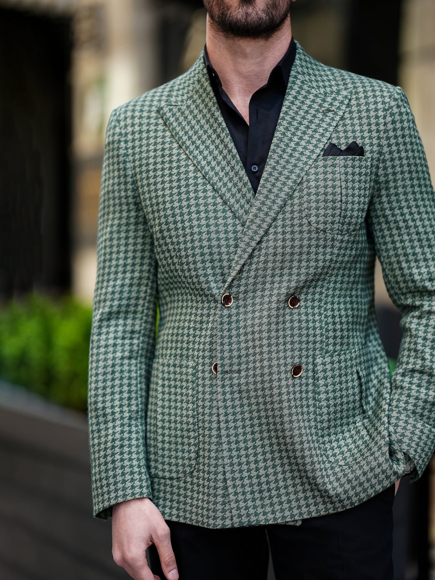 Green Houndstooth Double Breasted Blazer - BRABION