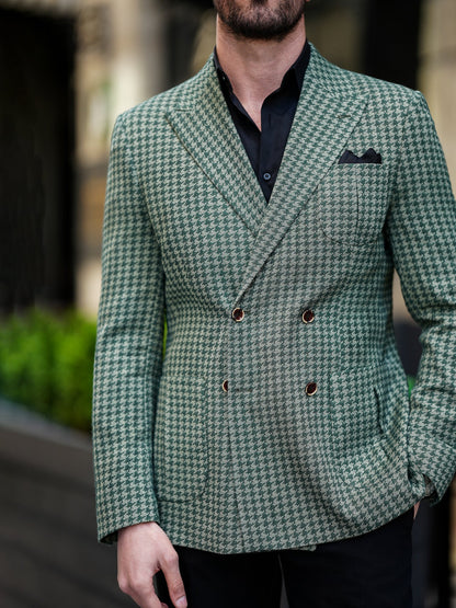 Green Houndstooth Double Breasted Blazer - BRABION
