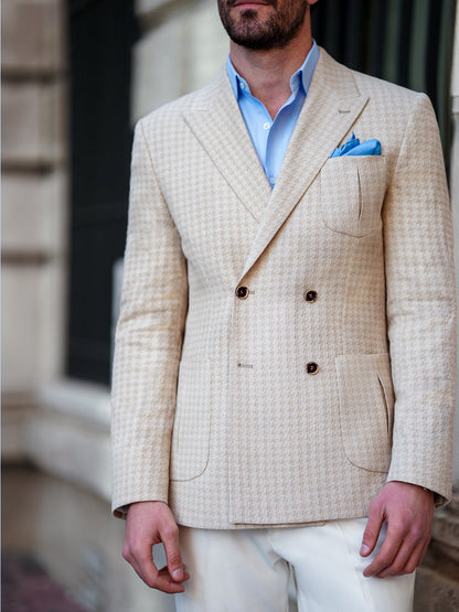 Beige Houndstooth Double Breasted Blazer - BRABION