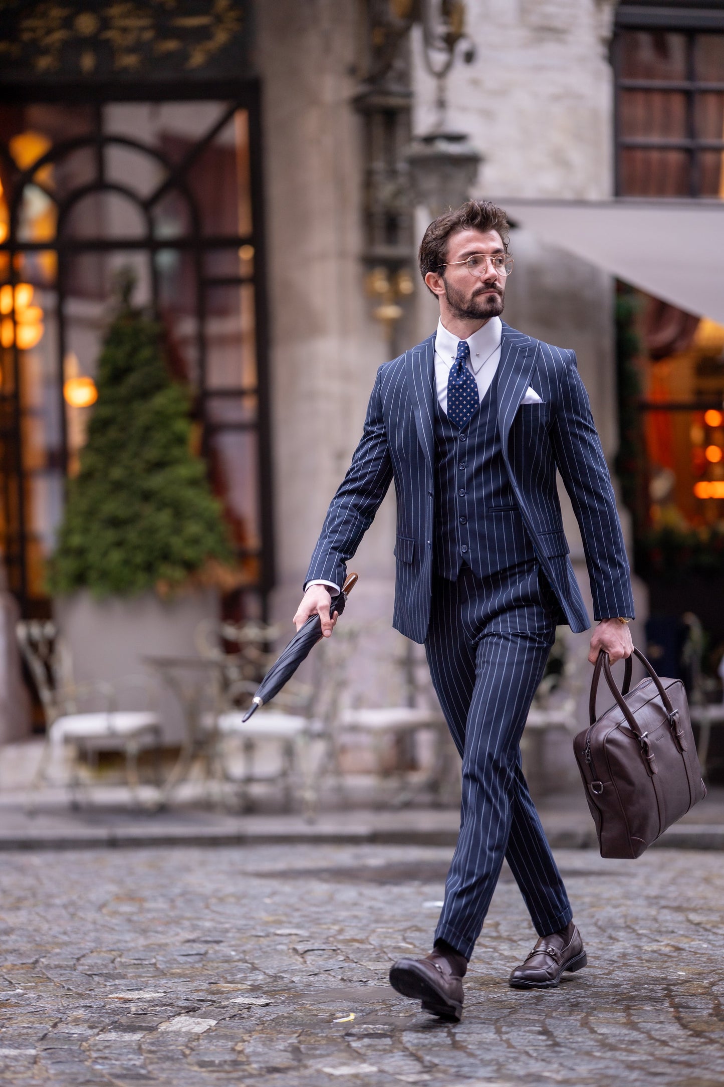 Navy Striped Slim-Fit Suit 3-Piece VIOSSI