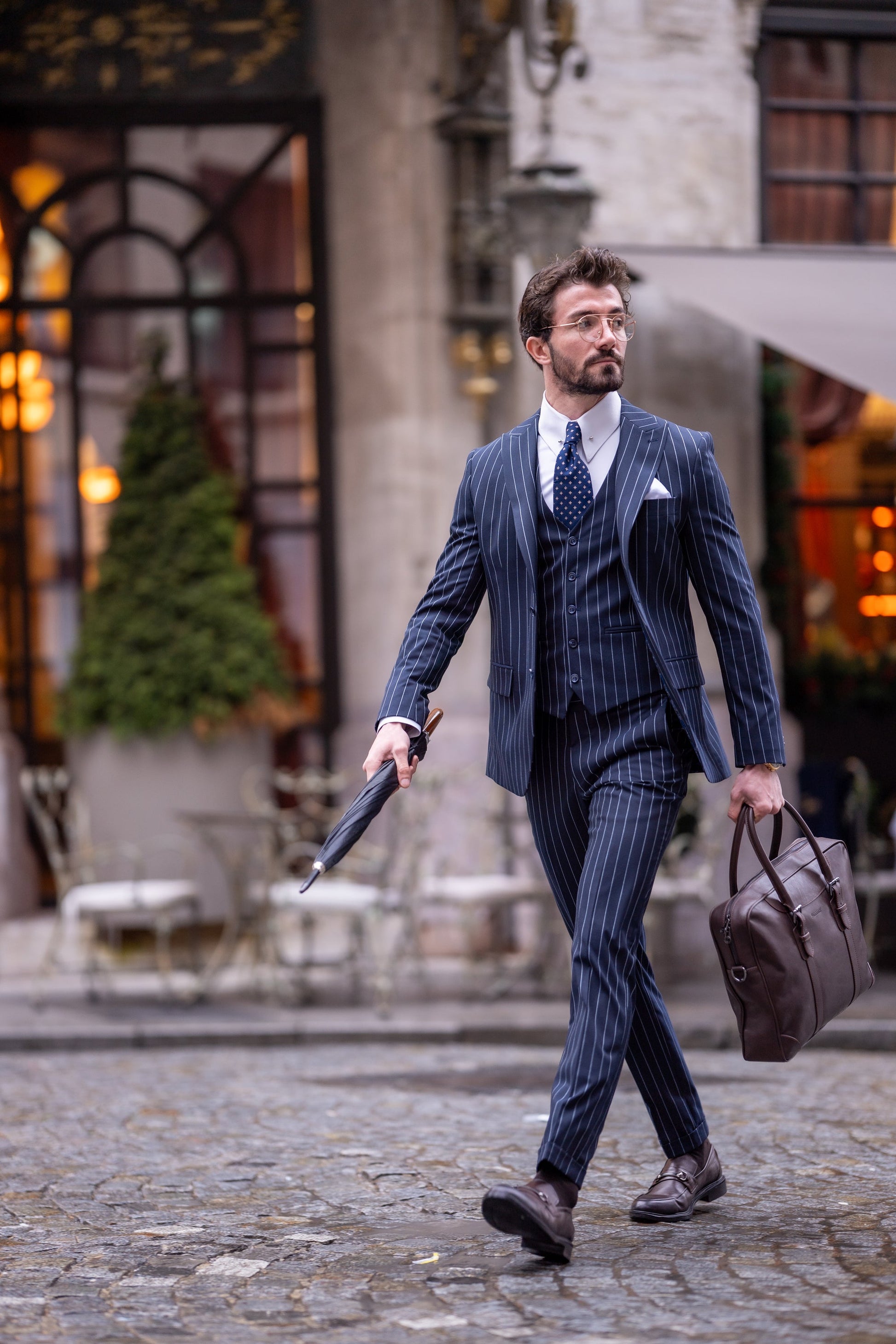 Navy Striped Slim-Fit Suit 3-Piece VIOSSI