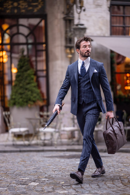 Navy Striped Slim-Fit Suit 3-Piece VIOSSI