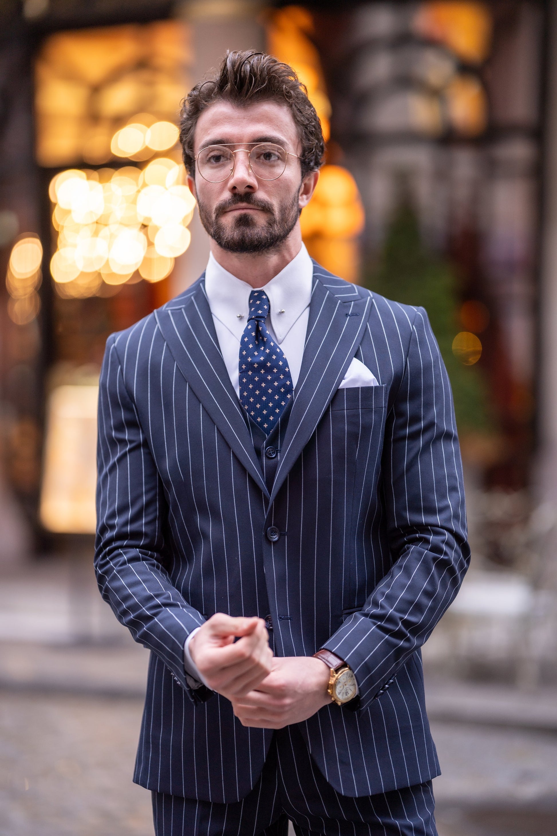 Navy Striped Slim-Fit Suit 3-Piece VIOSSI