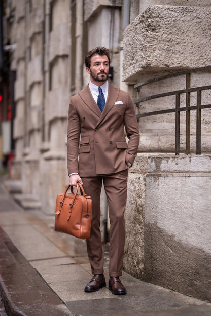 Brown Double Breasted Suit 2-Piece - BRABION