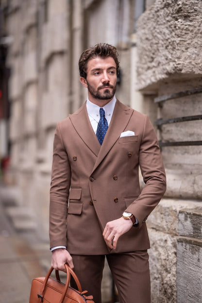 Brown Double Breasted Suit 2-Piece - BRABION