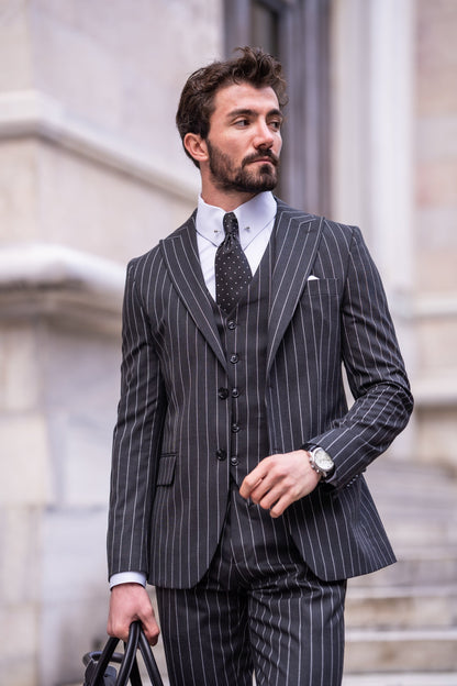 Black Striped Slim-Fit Suit 3-Piece VIOSSI