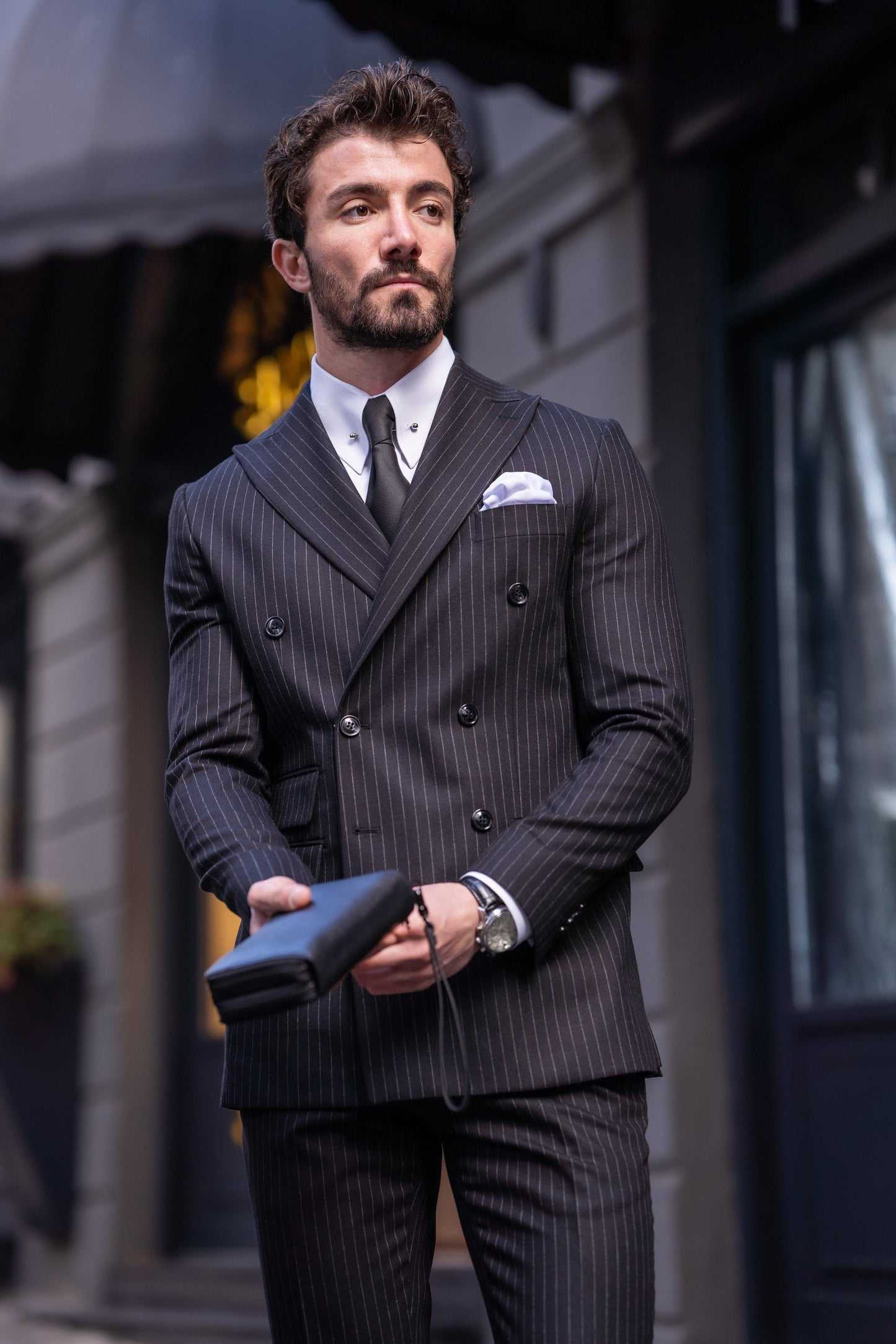 Black Striped Double Breasted Suit 2-Piece VIOSSI