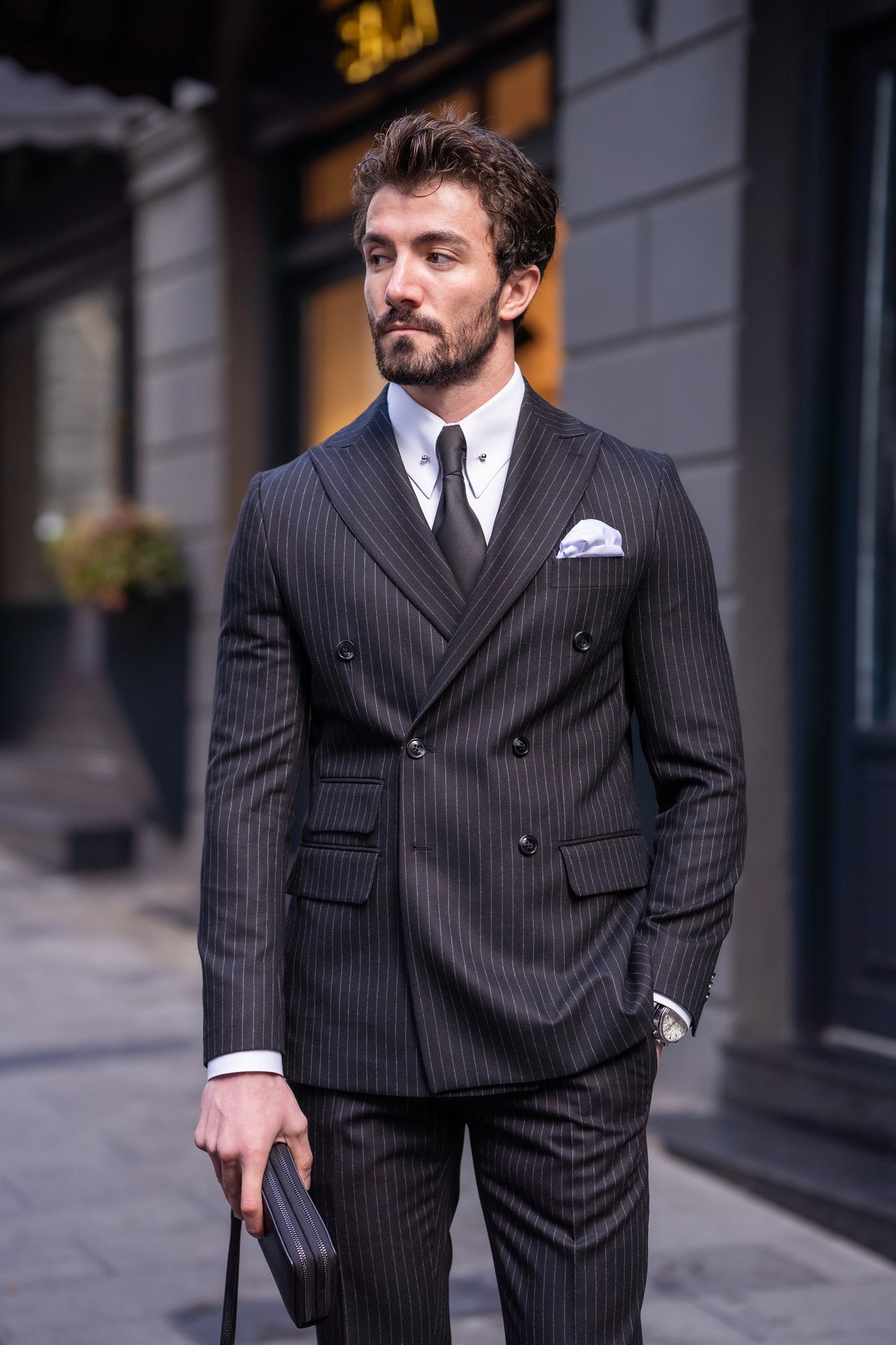 Black Striped Double Breasted Suit 2-Piece VIOSSI