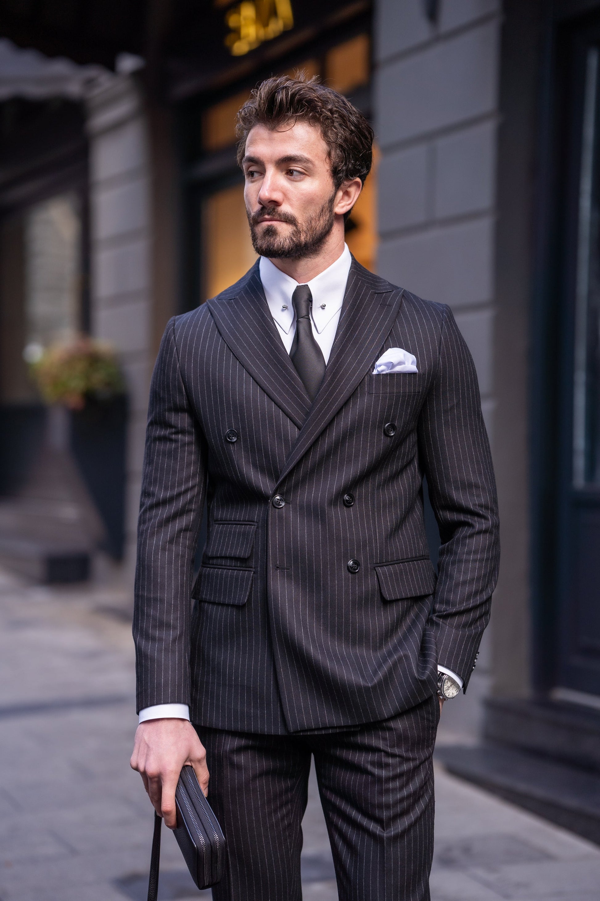 Black Striped Double Breasted Suit 2-Piece VIOSSI