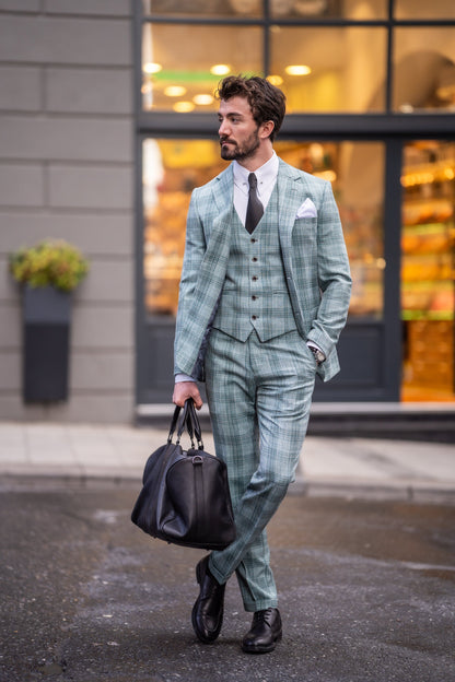 Green Plaid Slim-Fit Suit 3-Piece VIOSSI