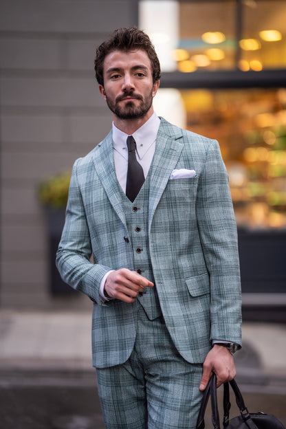 Green Plaid Slim-Fit Suit 3-Piece VIOSSI