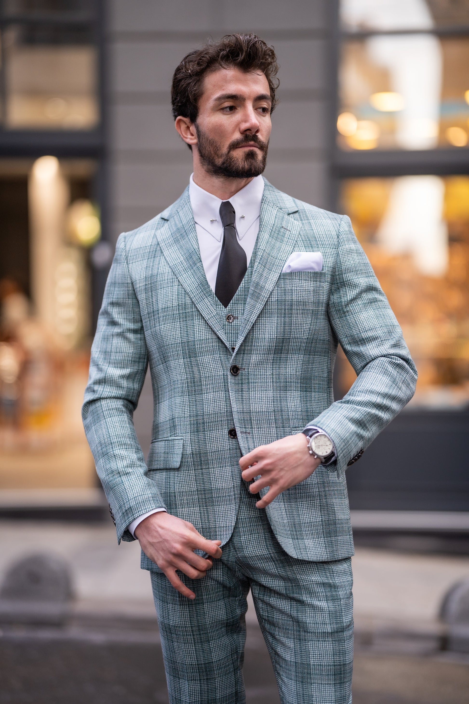 Green Plaid Slim-Fit Suit 3-Piece VIOSSI