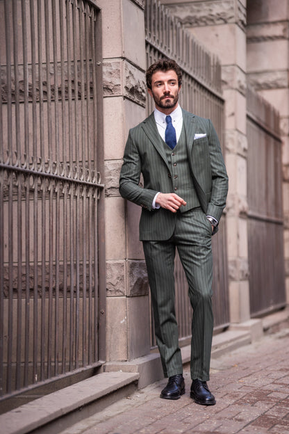 Khaki Striped Slim-Fit Suit 3-Piece VIOSSI