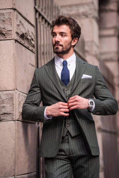 Khaki Striped Slim-Fit Suit 3-Piece VIOSSI