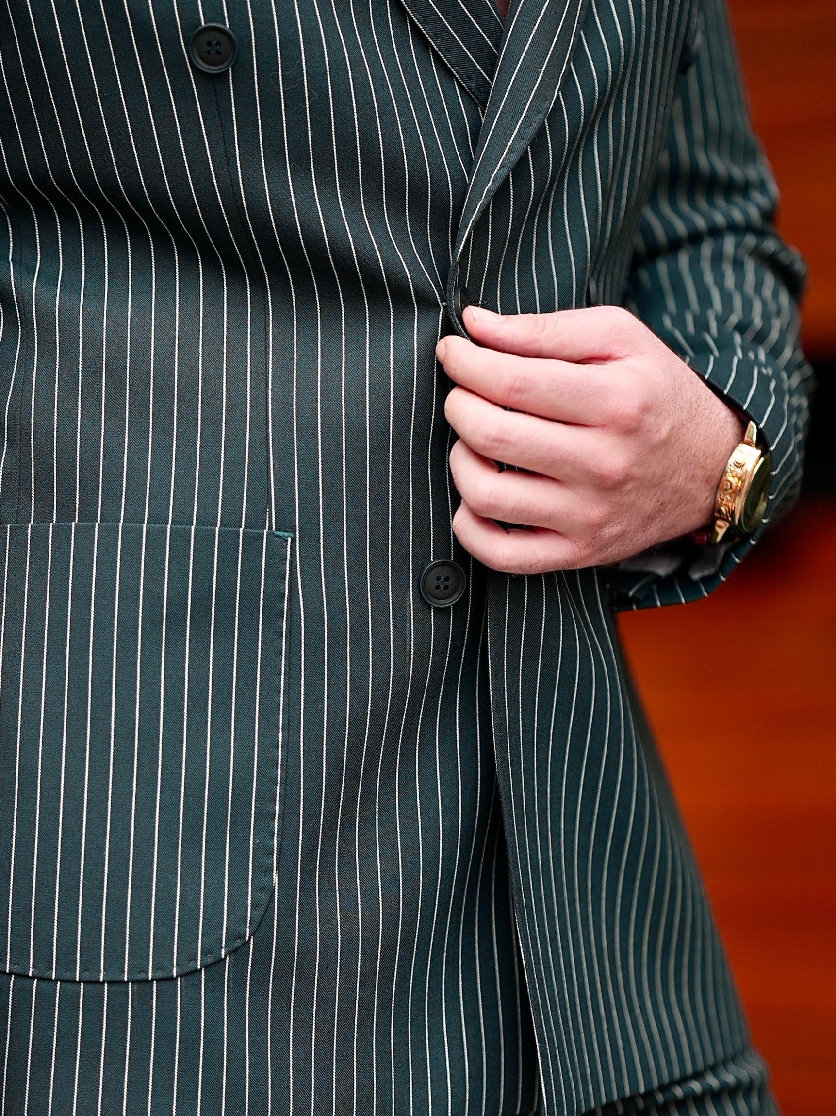 Green Striped Double Breasted Suit 2-Piece VIOSSI