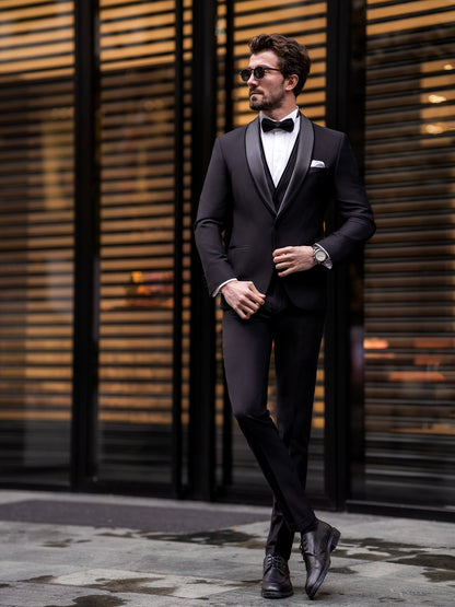 Black Slim-Fit Tuxedo 3-Piece - BRABION