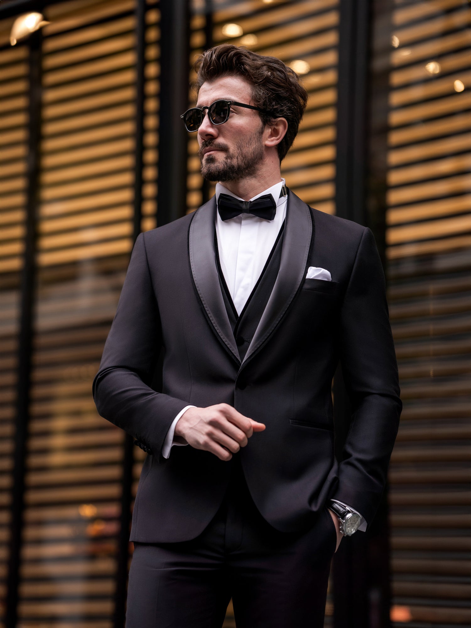 Black Slim-Fit Tuxedo 3-Piece - BRABION