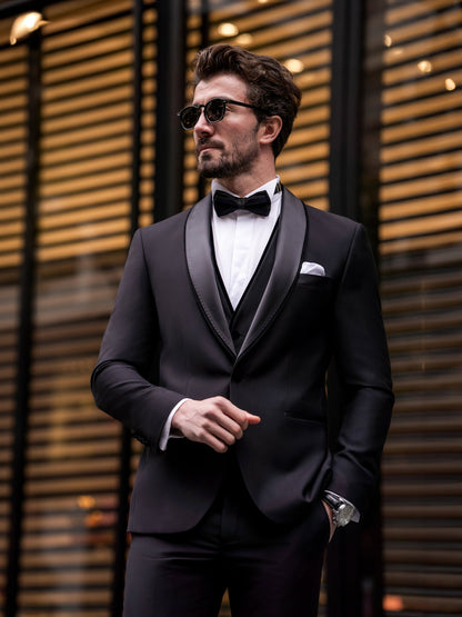 Black Slim-Fit Tuxedo 3-Piece - BRABION