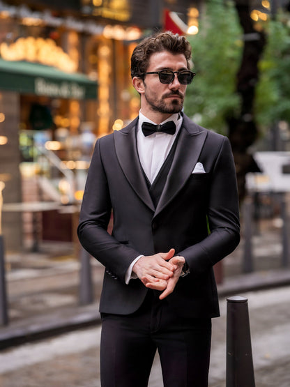 Black Slim-Fit Tuxedo 3-Piece - BRABION