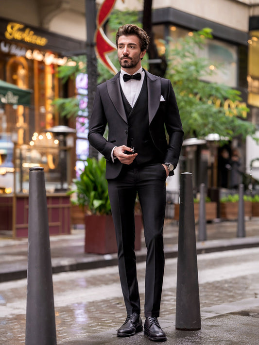 Black Slim-Fit Tuxedo 3-Piece - BRABION