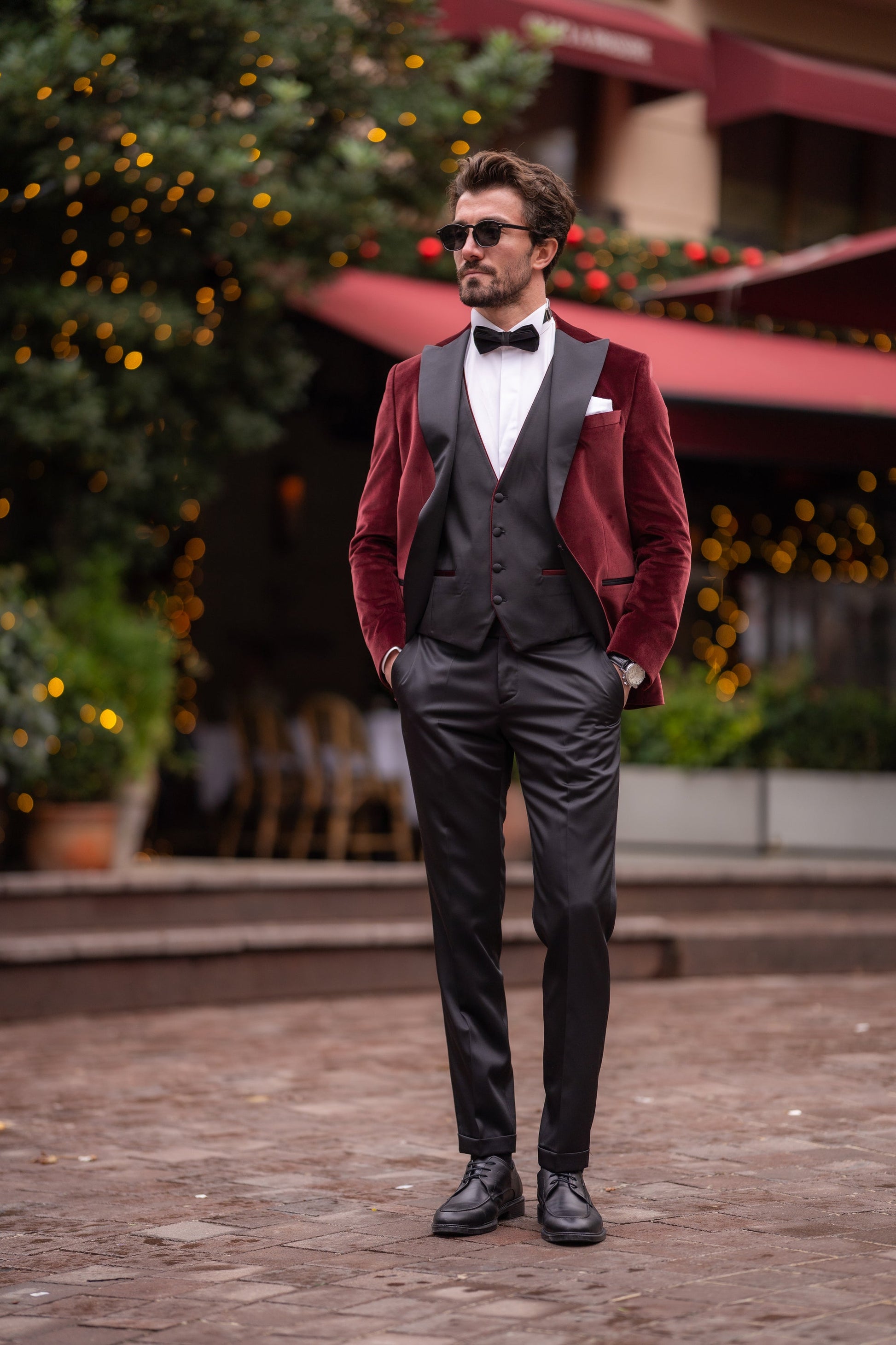 Bordeaux Velvet Slim-Fit Tuxedo 3-Piece - BRABION
