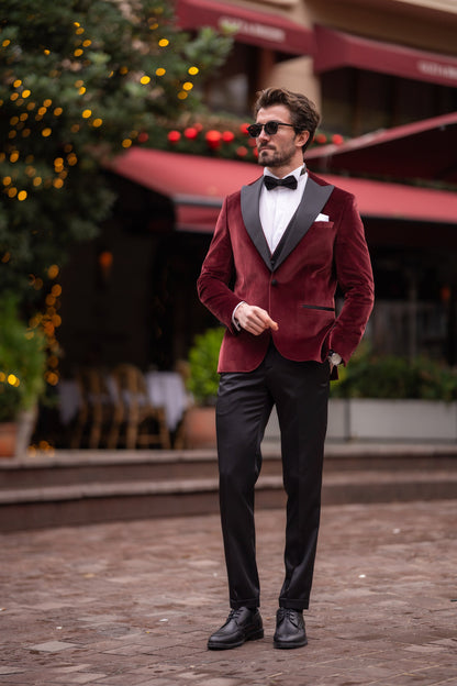 Bordeaux Velvet Slim-Fit Tuxedo 3-Piece - BRABION