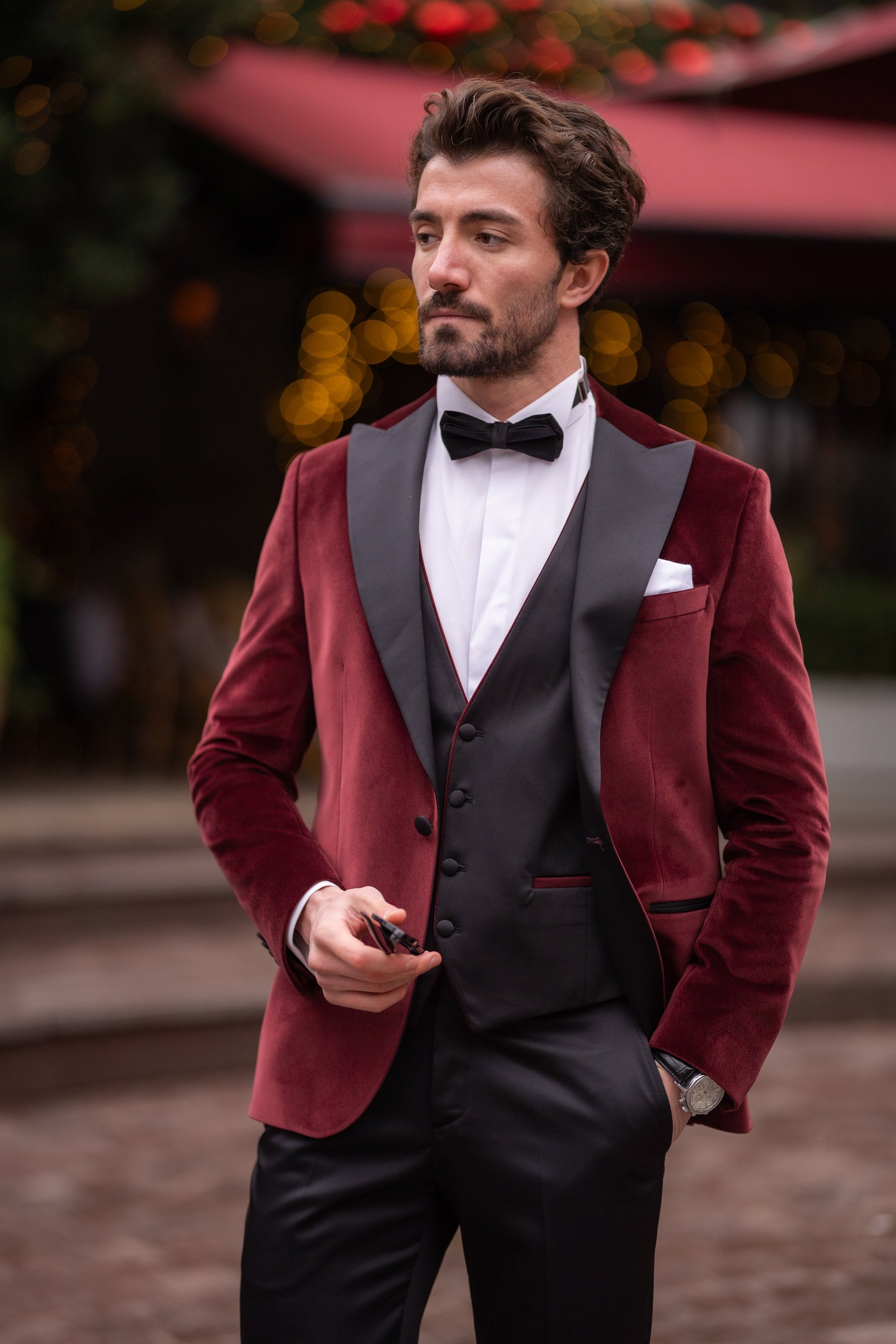 Bordeaux Velvet Slim-Fit Tuxedo 3-Piece - BRABION