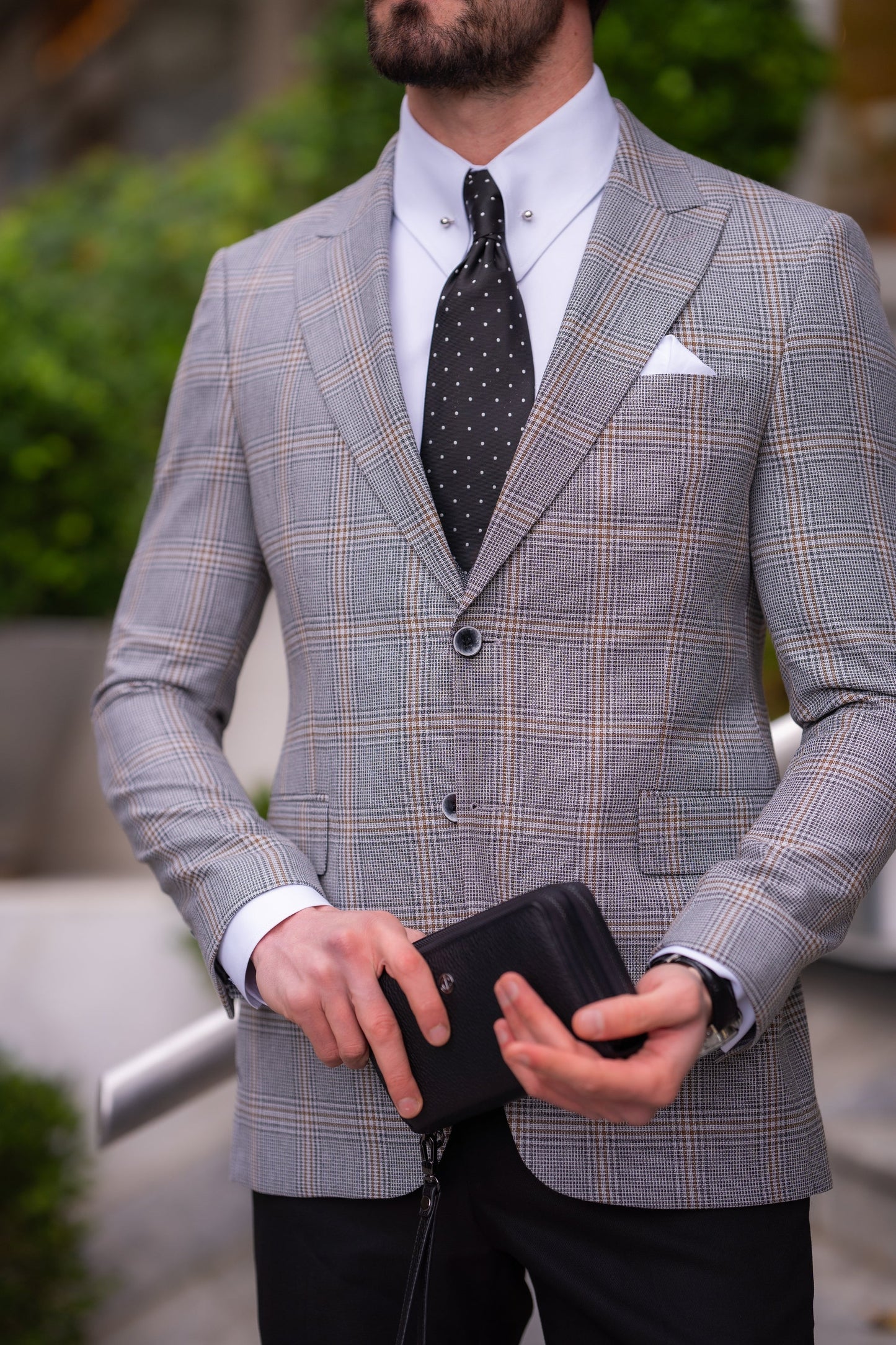 Grey Plaid Slim-Fit Suit 3-Piece VIOSSI