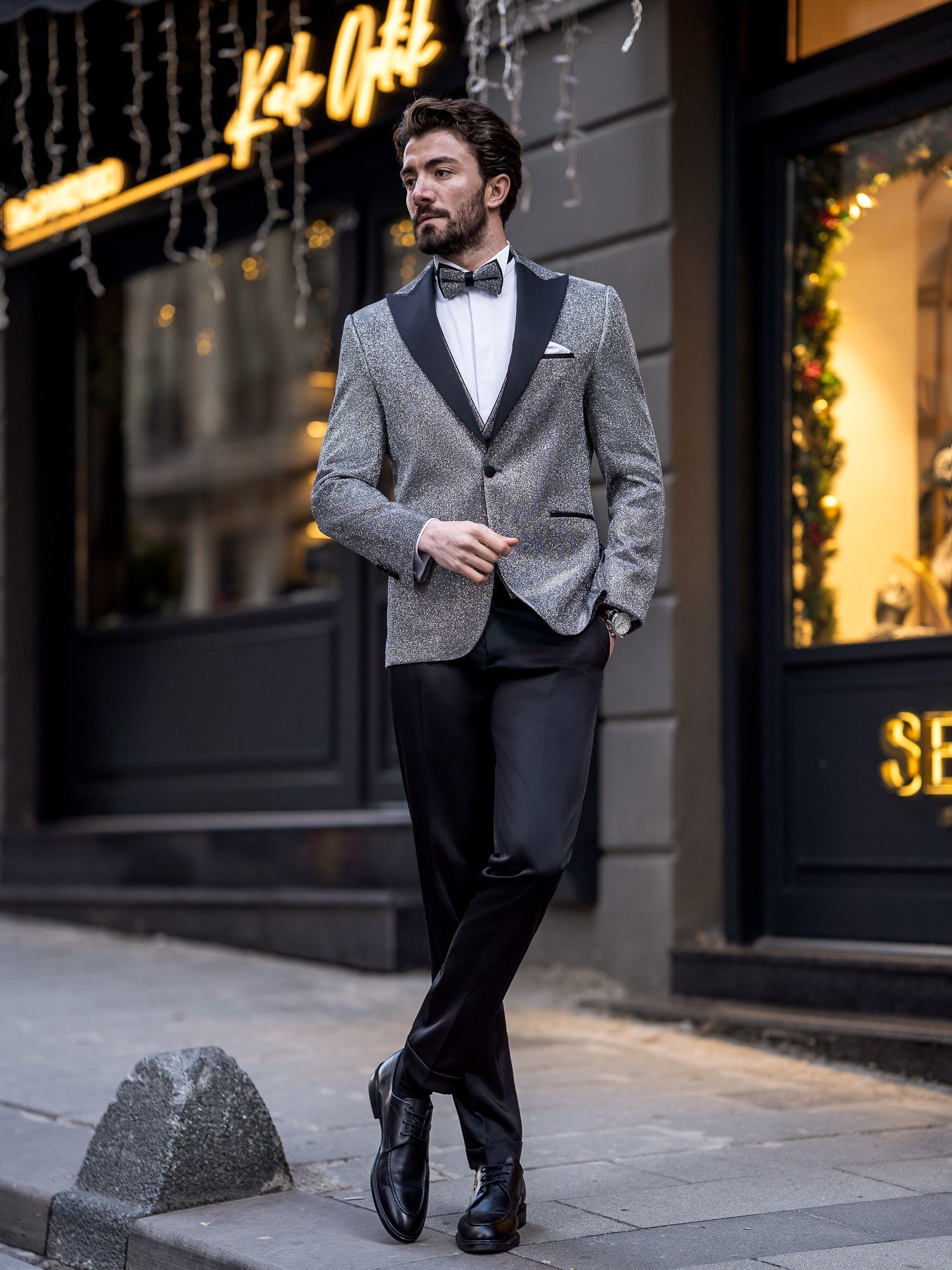 Grey Slim-Fit Tuxedo 3-Piece - BRABION