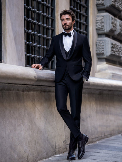 Black Slim-Fit Tuxedo 3-Piece - BRABION