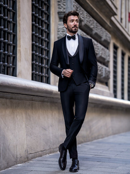 Black Slim-Fit Tuxedo 3-Piece - BRABION