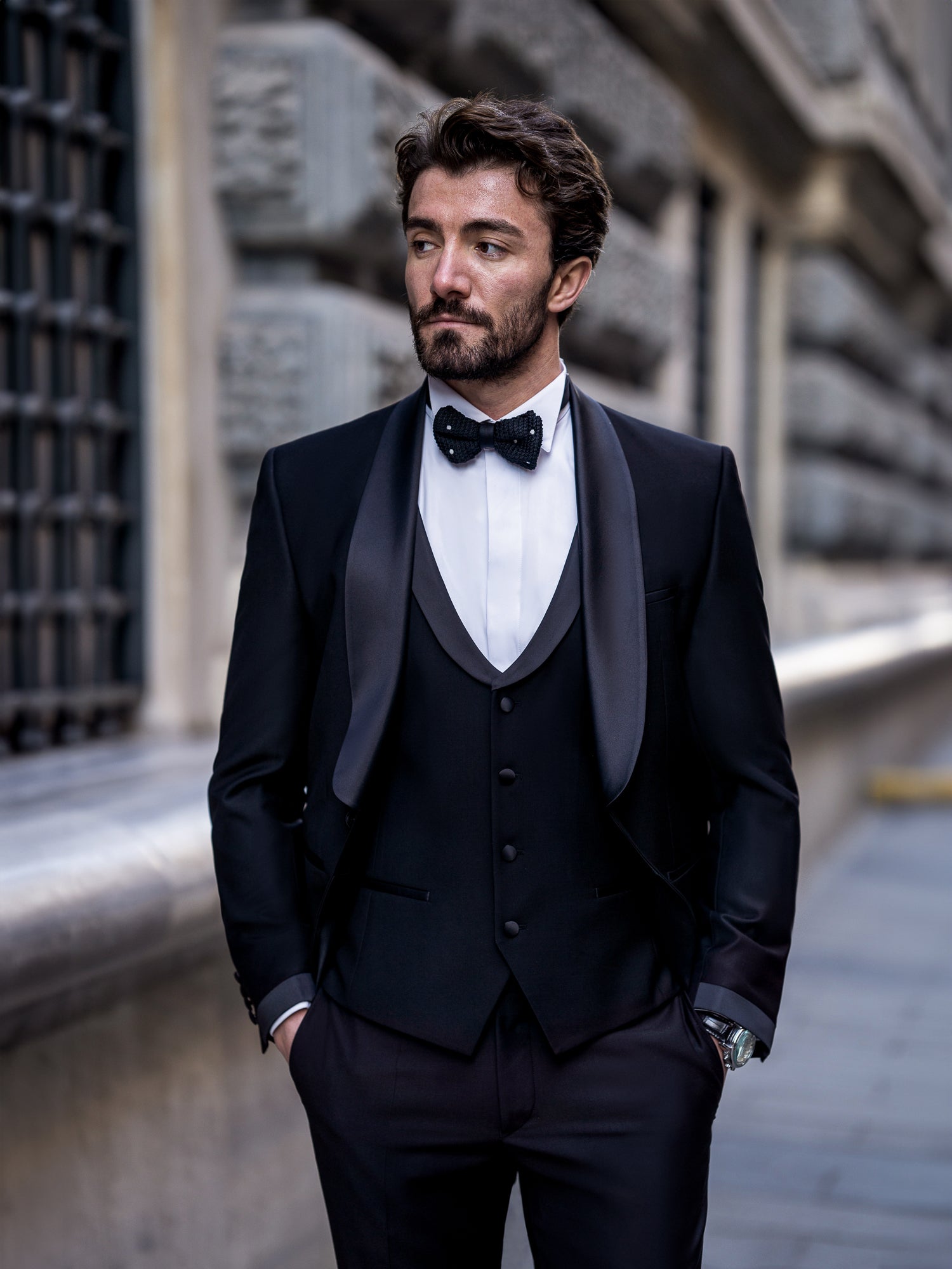 Black Slim-Fit Tuxedo 3-Piece - BRABION