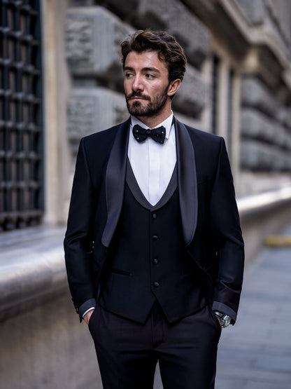 Black Slim-Fit Tuxedo 3-Piece - BRABION
