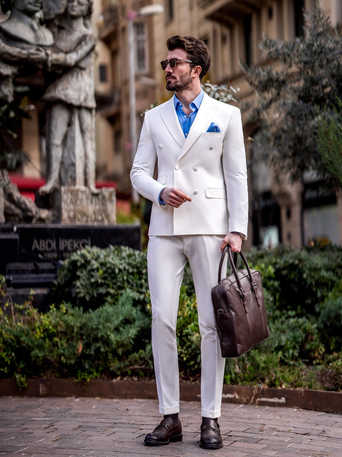 White Double Breasted Suit 2-Piece VIOSSI