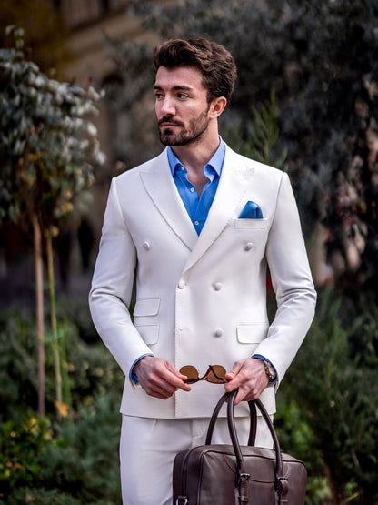 White Double Breasted Suit 2-Piece VIOSSI