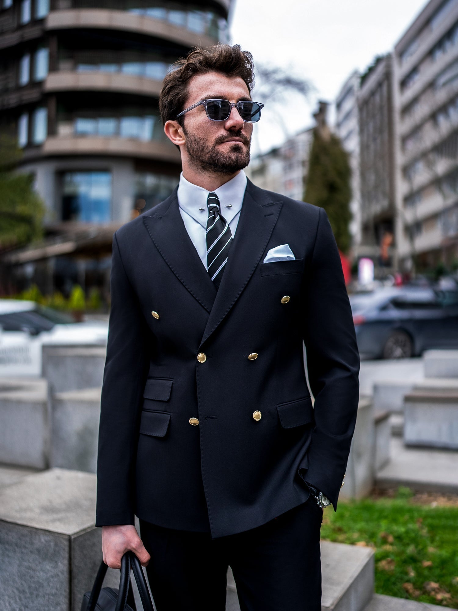 Black Double Breasted Suit 2-Piece VIOSSI