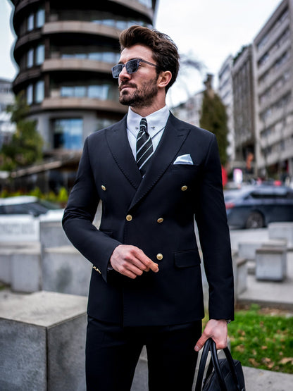 Black Double Breasted Suit 2-Piece VIOSSI