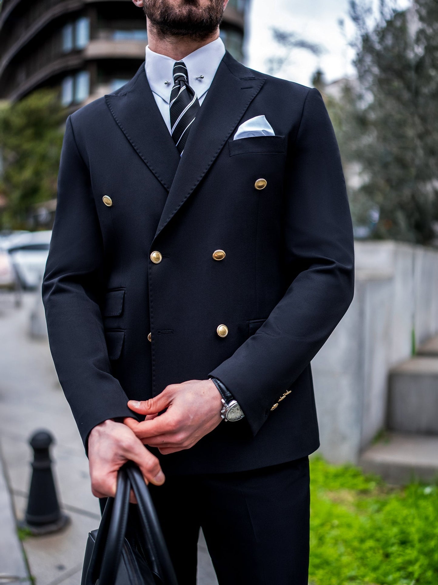 Black Double Breasted Suit 2-Piece VIOSSI