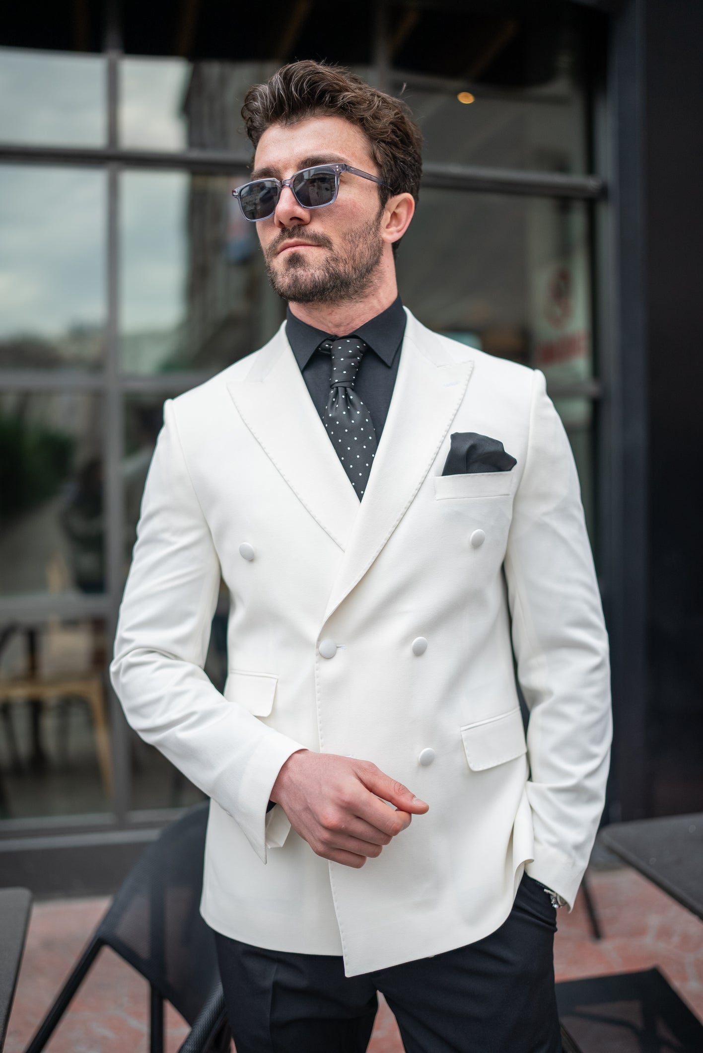 White Double Breasted Blazer - BRABION